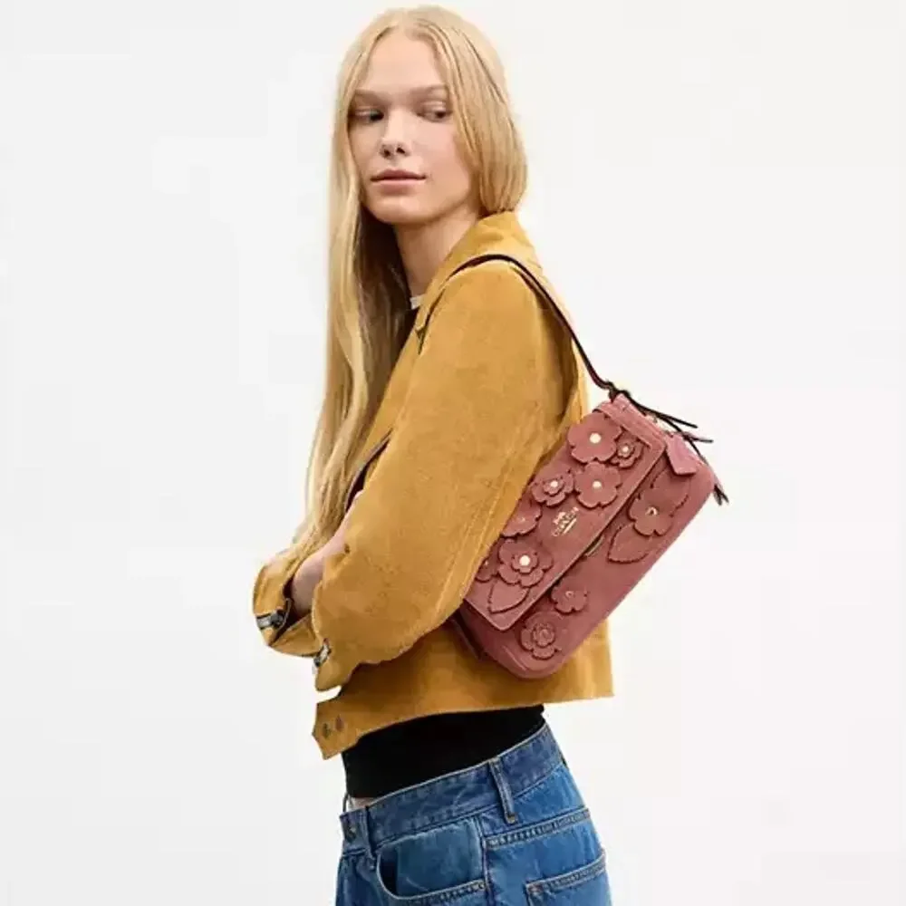 NEW‼️Coach Etta Small Flap Shoulder Bag With Floral Applique CEU02 Blush Pink
